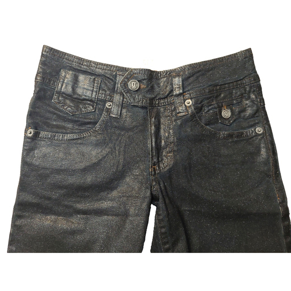 John Galliano Embossed G Midnight Blue Coated Cotton Sparkle Cropped Jeans Sz 25 - Picture 12 of 16